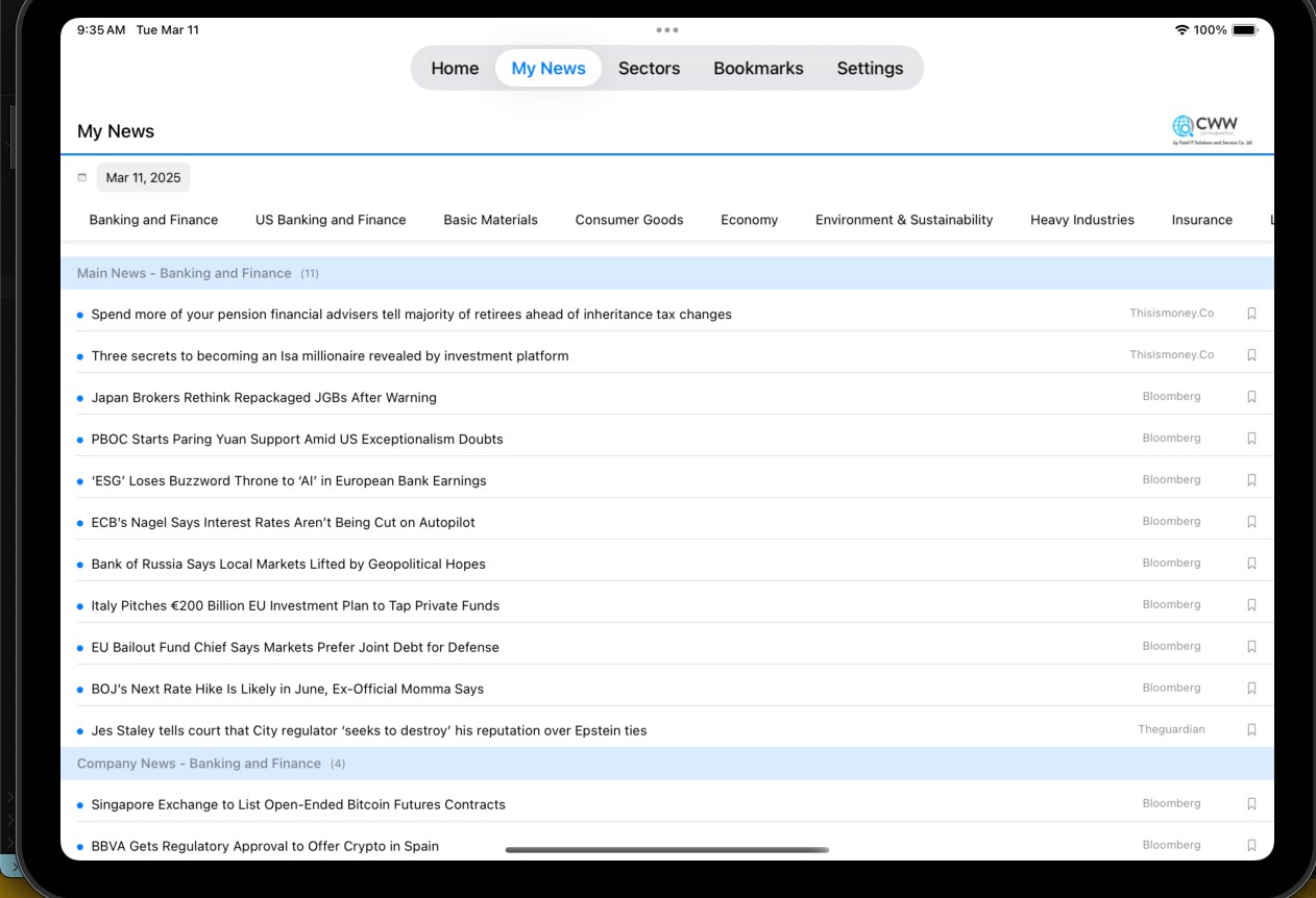 Citywebwatch sectors view